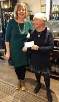 Pat Harmen of Bingham & District Audio Magazine presented with a cheque by Jane & Maggie